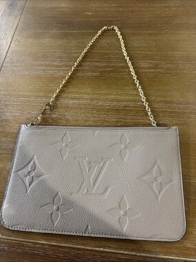 Louis Vuitton  Embossed Monogram Pouch in Turtledove with Louis Vuitton chain